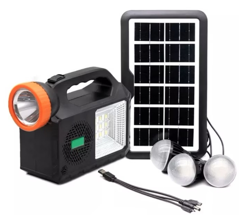 Kit solar camping GD 102 cu 3 becuri boxa BT radio powerbank 5000mAh
